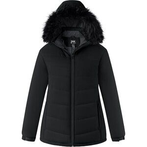 Women's Black Ski Jacket Waterproof Warm Snow Winter Coat with Removable Hood